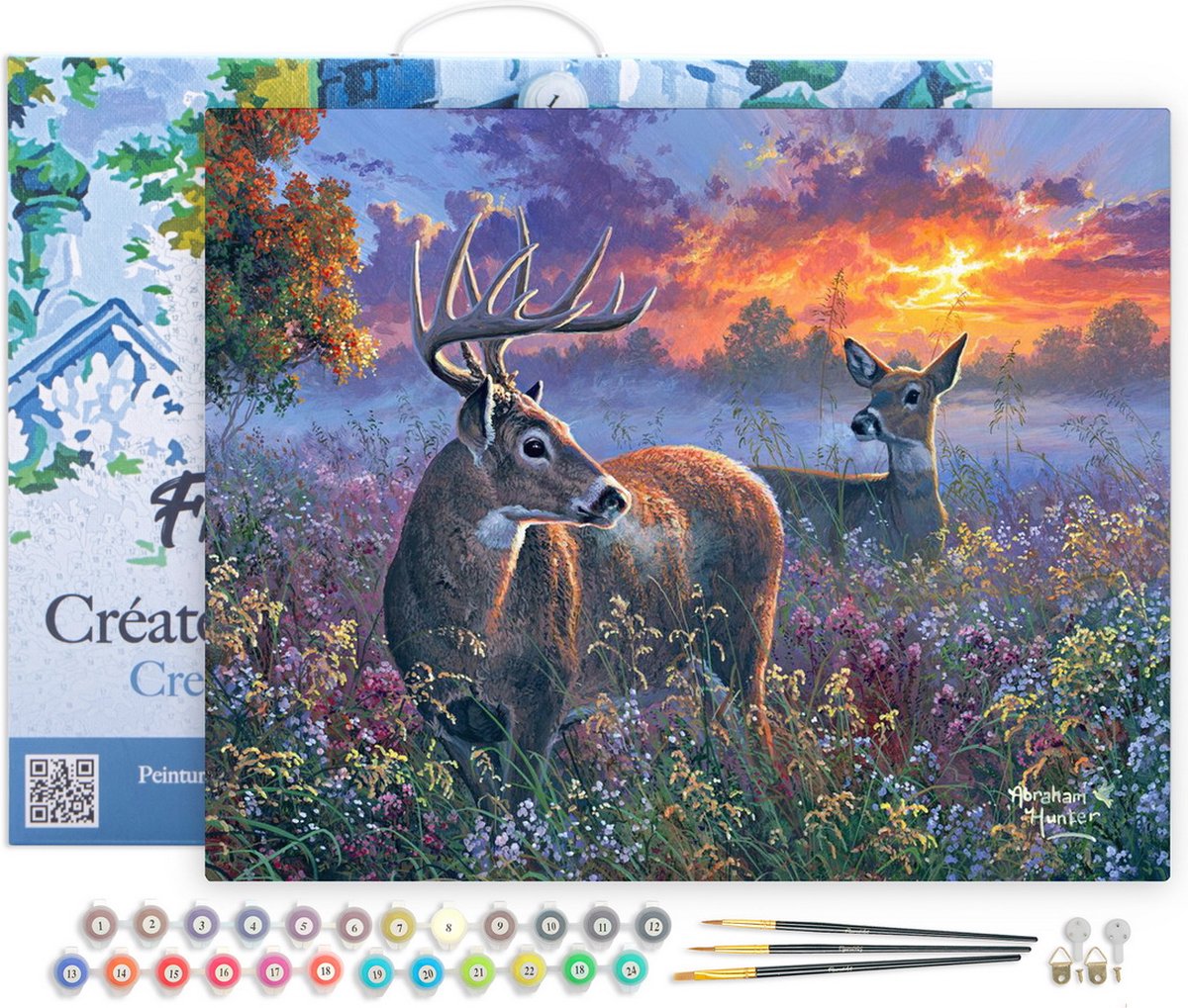 FiguredArt Schilderen op Nummer Volwassenen met lijst - Hertenpaar - Handwerk acrylverf Kit DIY Compleet - 40x50cm Canvas al ingelijst